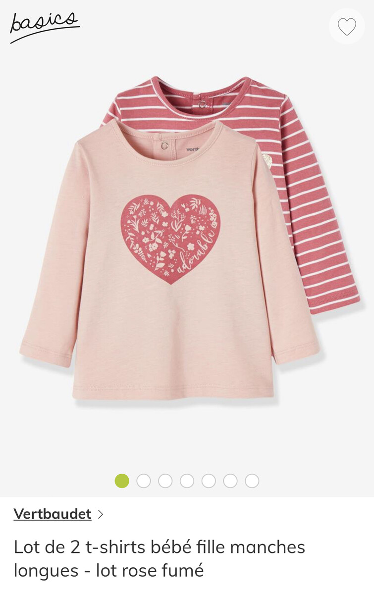 Lot de 2 t-shirts bébé fille manches longues lot rose fumé - 6 MOIS
