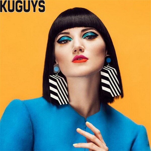 Kuguy – boucles d'oreilles à rayures pour femmes, grand Hyperbole en acrylique noir et blanc, bijoux carrés à la mode, accessoires de Festival Cool