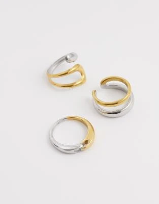 Exclusivité - Kaiia - Lot de 3 paires de bagues épaisses en acier inoxydable plaqué or 18 carats - Doré et argenté