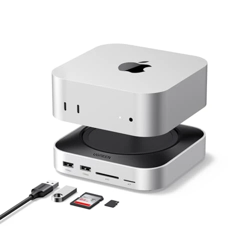 UGREEN Station d'accueil et Support Compatible avec Mac Mini M4 et M4 Pro 11 en 1 Docking Station Hub USB C avec Boîtier M.2 NVME SSD Lecteur de Carte SD TF 7 Ports USB 10Gbps ou 5Gbps