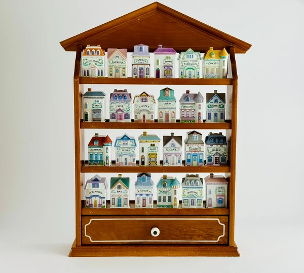 Collectible Lenox Spice Village Jars & Wooden Display Rack - 1980s Fine Porcelain - Vintage Kitchen Decor