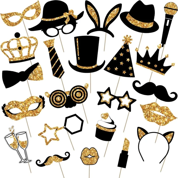 Accessoires de stand photo or et noir avec anciers, accessoire selfie, signe de photographie drôle pour anniversaire, fournitures de fête de mariage, ensemble de 24 pièces - AliExpress 15