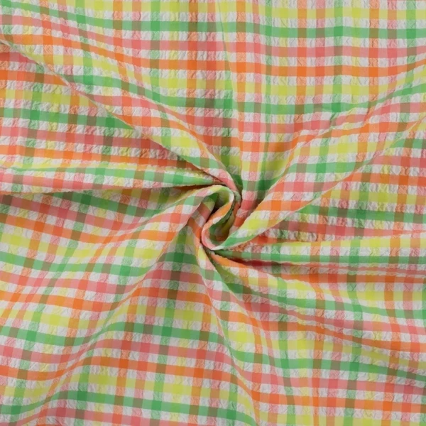 Tissu Carreaux Gaufré Neon - Tissus des Ursules