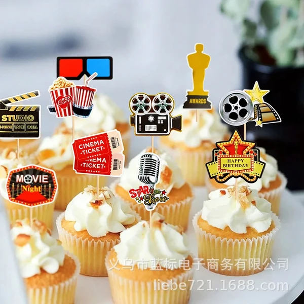 Toppers de gâteau de film Chi, soirée de film scintillante, rouleau d'appareil photo, gâteau de pop-corn Chi, thème de cinéma, fête préChristophe, fête d'anniversaire pour enfants, décoration de gâteau - AliExpress 15