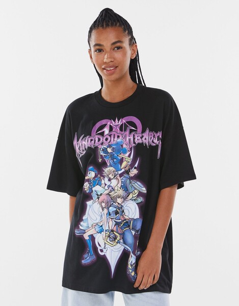 Bershka T-Shirt Mickey Kingdom Hearts Femme M Noir