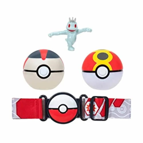 Pokémon Ensemble Ceinture Clip ‹N› Go - Comprend Une Ceinture à thème et Une Figurine de Combat Machoc de 5 cm avec des Accessoires BIS Ball et Chrono Ball