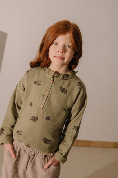 Olympe Blouse Organic Cotton Gauze Blackberries Print Baby and Child