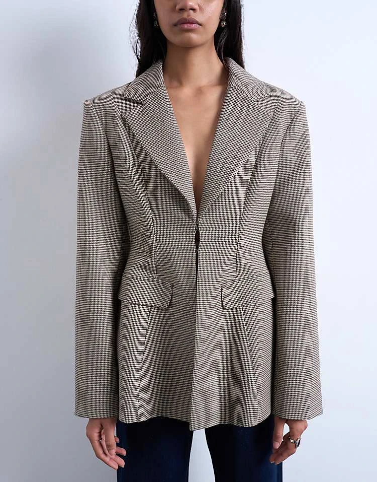 Topshop - Blazer d'ensemble à carreaux avec taille cintrée - Marron