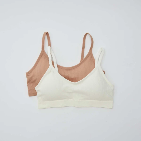 Lot de 2 brassières côtelés - Blanc/rose