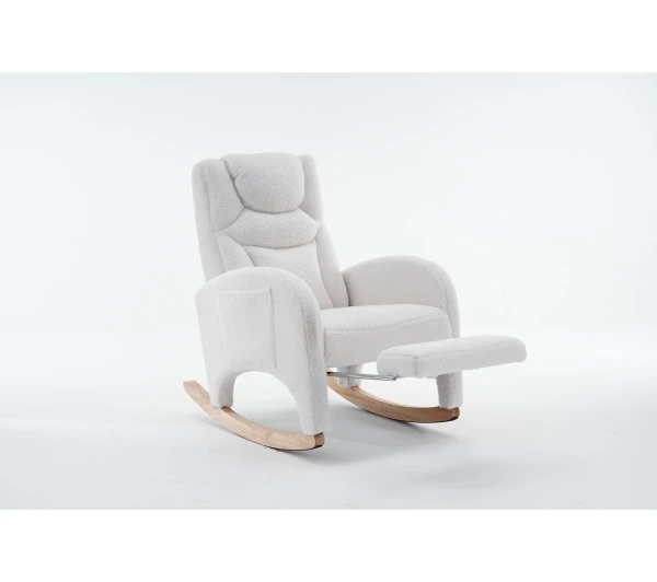 Fauteuil à Bascule Rocking Chair Avec Repose-pieds Extensible Blanc