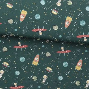 Tissu popeline de coton BIO - Voyage dans l´espace | Rascol