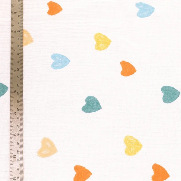 Tissu Double Gaze Imprimée Coeur - Tissus des Ursules