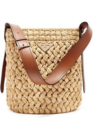 Prada Sac seau en raphia tressé