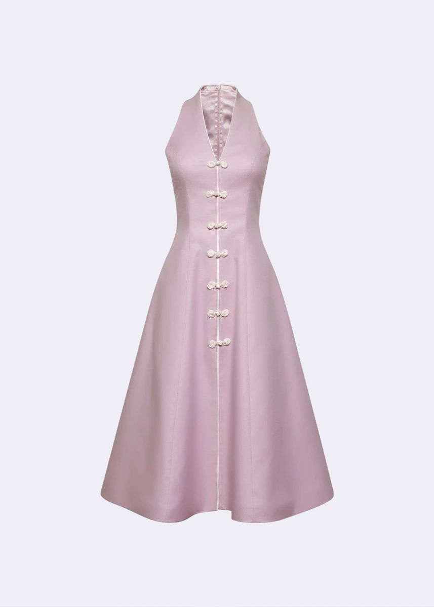 Powder Pink A-Line Dress With Frog Button Detail - POEM