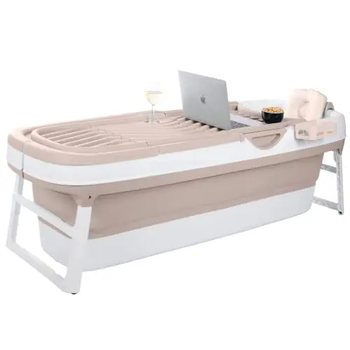 HelloBath Baignoire pliable pour adulte Taille XXL Gris 158 x 60 x 53 cm + coussin de baignoire mobile pliable | Bathtub pliable | Baignoire pliante portable à poser sous la douche
