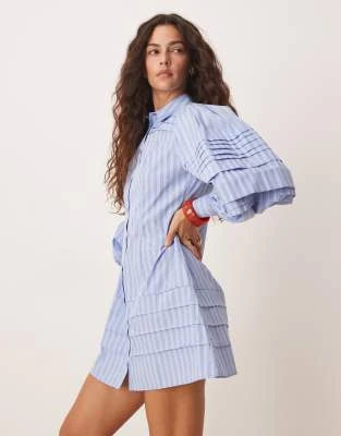 ASOS DESIGN - Robe chemise courte rayée à nervures - Bleu | ASOS