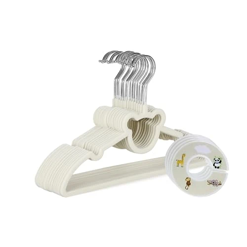 Lot de 30 cintres en Velours Haute qualité pour bébé et 4 séparateurs de Taille - Cintres pour Enfant antidérapants - Crochet pivotant à 360° - Peu encombrant pour Vestes, Robes, Pantalons, t-Shirts