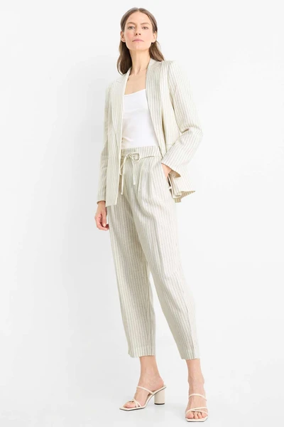 Pantalon de bureau - high waist - carrot fit - lin mélangé