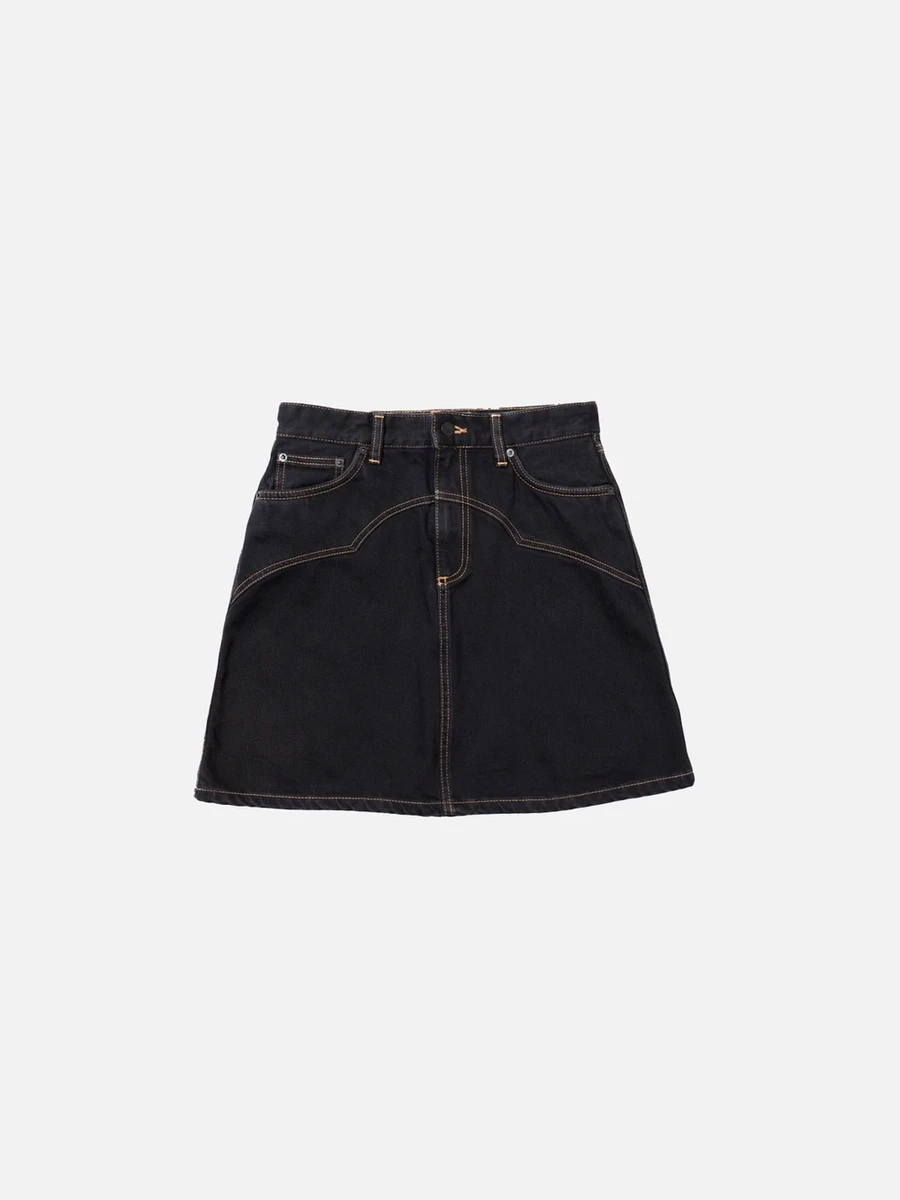 Jupe en jean à surpiqûres de coton bio | noire "molly western denim skirt black" Nudie Jeans