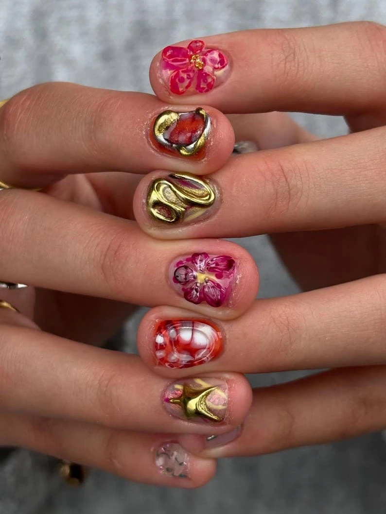 Ongles à presser faits main personnalisés, nail art punk extra court Squoval