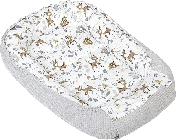 Medi Partners Reducteur de Lit Bebe - Réducteur Bébé 100x60x15cm Cocon et Naissance couffin Nid d'ange 100% Coton Gaufre (Cerf avec Gaufre Gris)