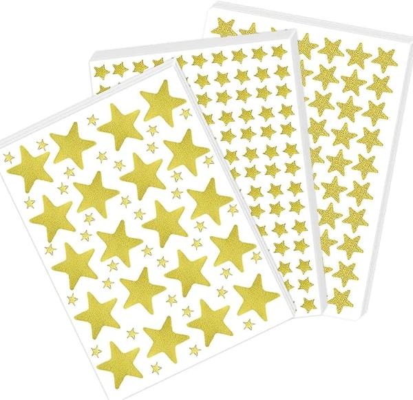 Gold Star Stickers, Stickers for Kids Classroom Starsonyou All Size Holographic Foil Star Shaped Large Small Tiny Mini for Behavior Chart for Adult Job Plan Room Decor Face Makeup (2630 Pcs)