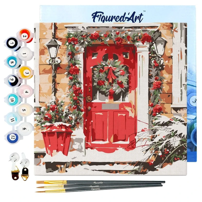 Mini Peinture par Numéro Figured'Art 20x20cm avec cadre Porte Rouge - Petit Format
