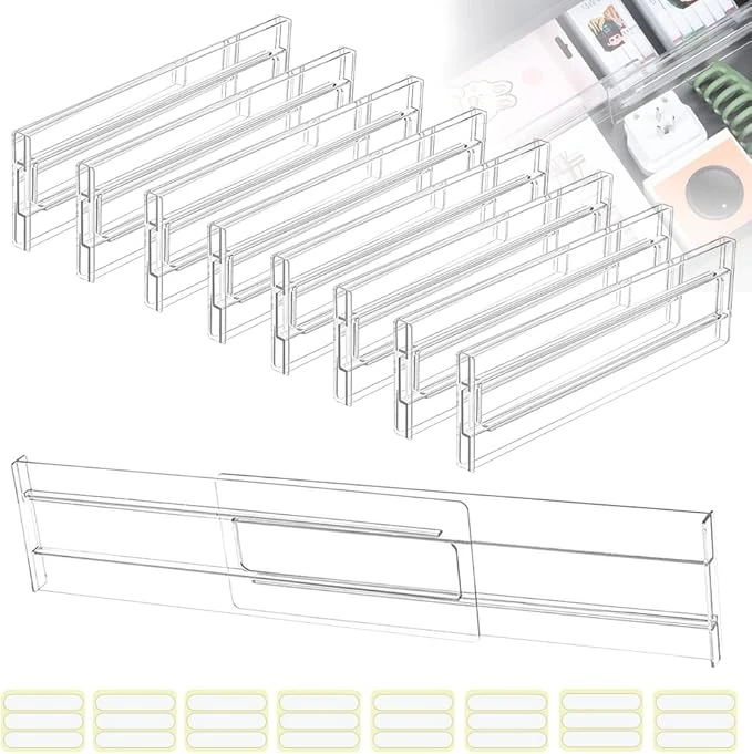 QINERSAW 8 PCS Separateur Tiroirs Reglable en Plastique 27.5-52cm Organisateur Diviseurs, Rangement Tiroir de Bureau
