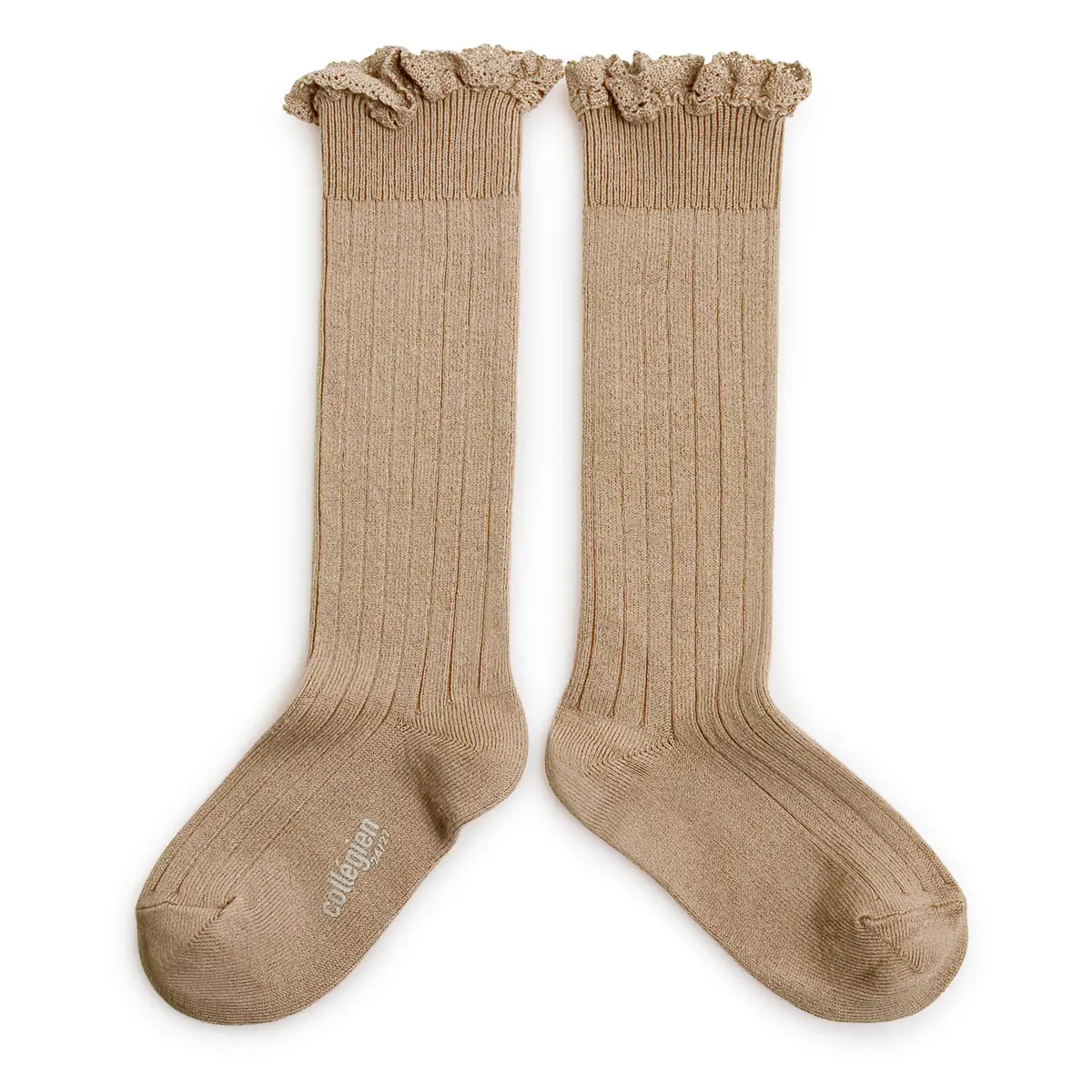 Joséphine - Chaussettes hautes à côtes avec dentelle - Petite Taupe