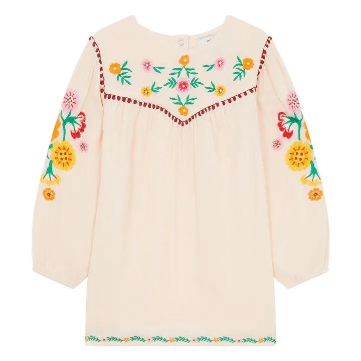 Hundred Pieces - Robe courte brodée Gaze de coton - Rose pâle | Smallable