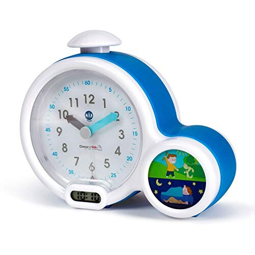 Réveil Enfant Educatif - Jour/Nuit - Lumineux - Affichage Digital - 3 Alarmes au choix - Mixte : Fille et Garcon - Secteur ou à Piles - Clock - Bleu - Pabobo x Kid Sleep