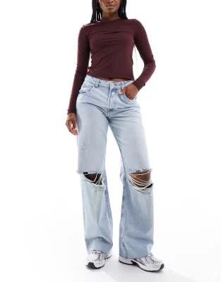 ASOS DESIGN - Jean baggy à déchirures - Délavage clair