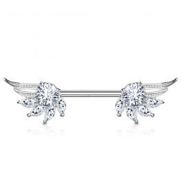 Barbell pour le téton avec ailes d'ange et pierre taillée en forme de marquise
