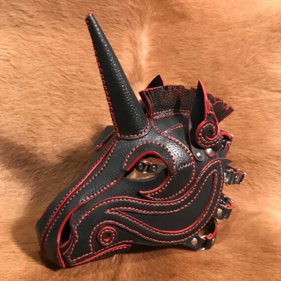 Real leather handmade unicorn mask
