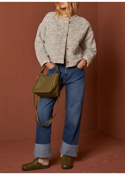 Veste col rond ample en coton imprimé | Blanc