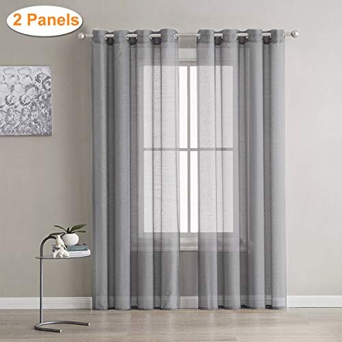 lalafancy Lot de 2 Rideaux Voilages Gris, Panneaux de Fenêtres Voile de Fenêtre avec Solide à Oeillets pour Salon Chambre Décoration, 140 cm x 175 cm