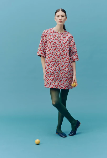 Robe courte imprimée manches courtes en coton