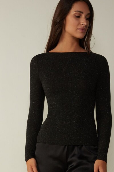 T-shirt col rond en modal léger avec cachemire lamé | Intimissimi