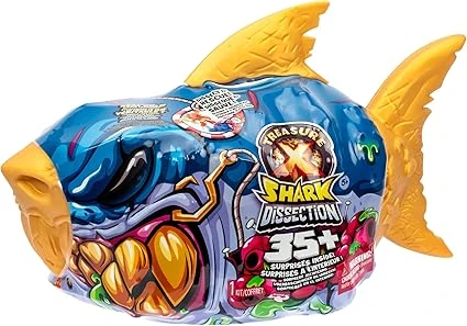 Trésor X Méga Requin Dissection, Ouvre la mâchoire du MÉGA requin de 30 cm, + de 35 surprises à l’intérieur, 4 éléments souples, élastiques et visqueux, Découvriras-tu un trésor en or VÉRITABLE ?