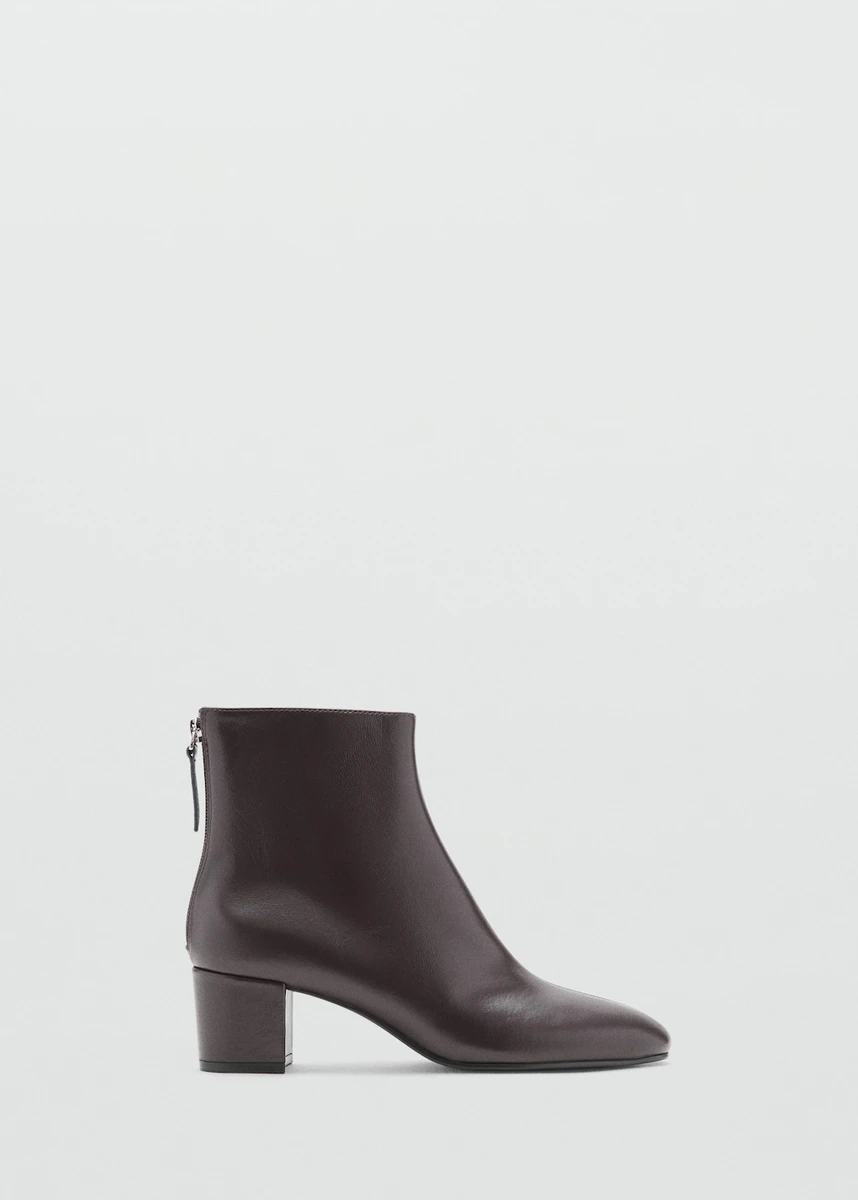 Bottines cuir talon bloc - Femme | MANGO France métropolitaine