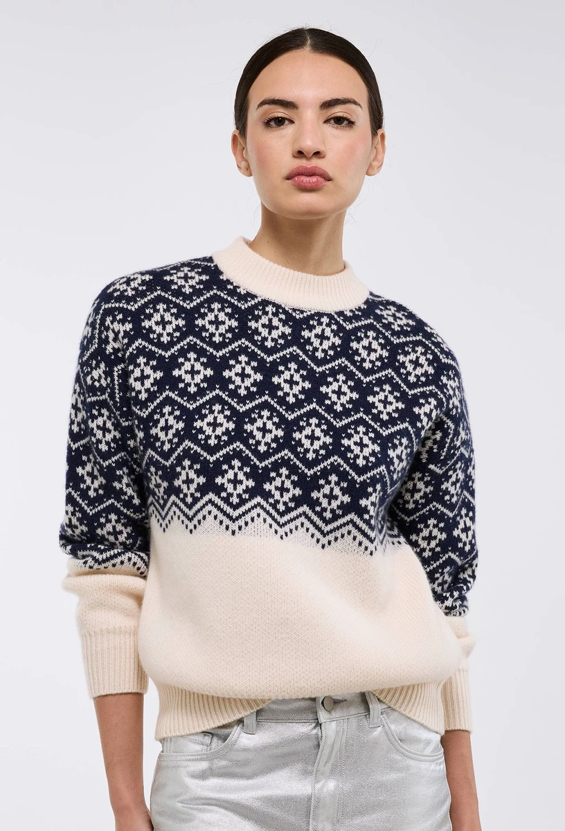 Pull jacquard fantaisie en laine