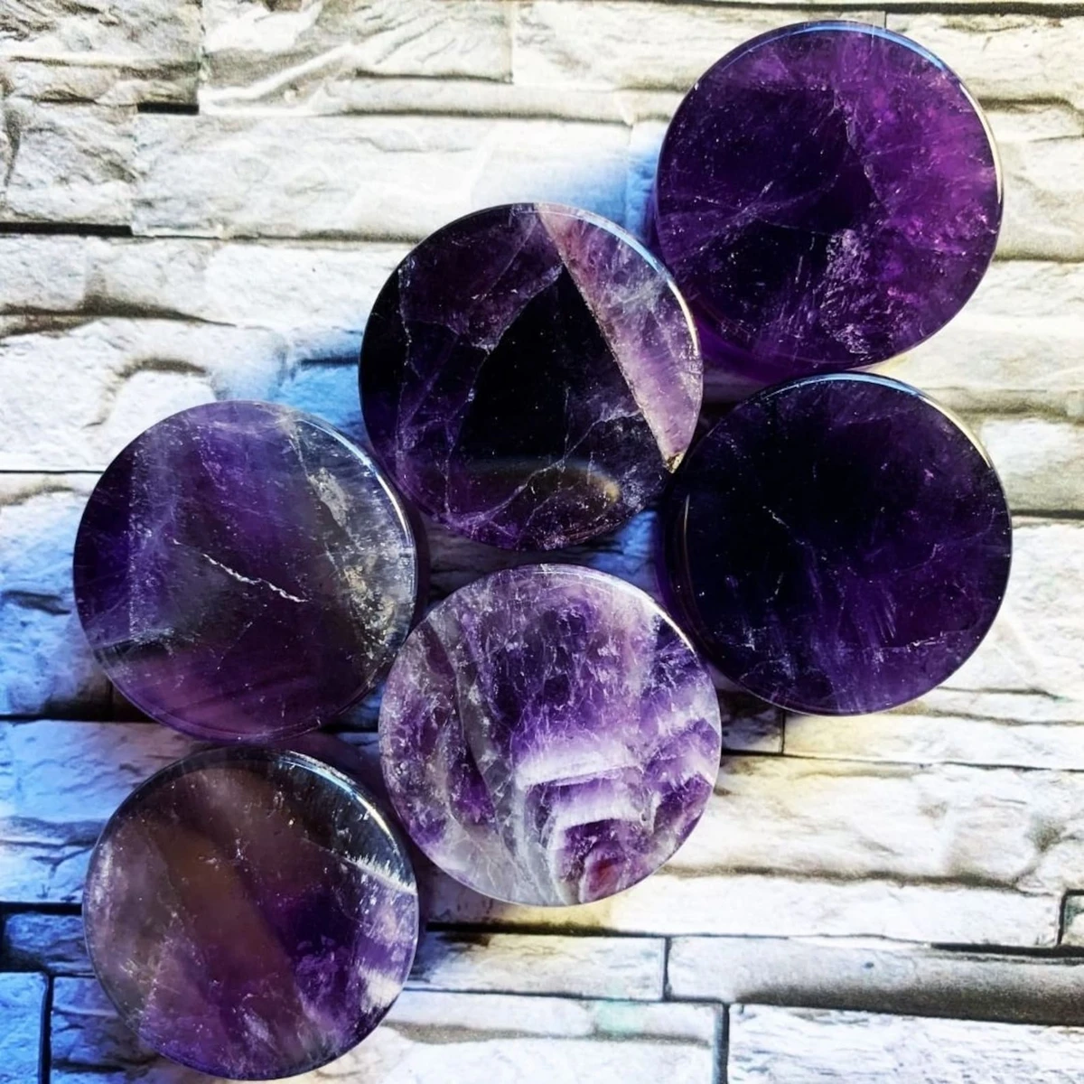 Amethyst Stone Plugs, Ear Gauges, 2G Plugs, 0G, 00G, Ear Stretchers, 6mm, 8mm, 10mm, 12mm, 14mm, 16mm, 19mm, 22mm, 25mm