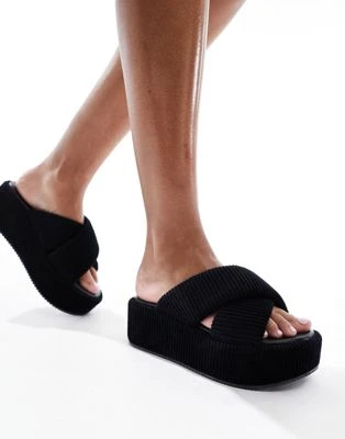 ASOS DESIGN - Thunder - Sandales à plateforme et brides matelassées croisées - Noir