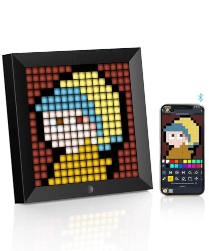 Divoom Pixoo - Cadre Photo numérique Pixel Art avec lumière d'ambiance de 22 cm, Commande par Application, réveil Intelligent LED de Bureau/Mural, Lampe décorative pour Salle de Jeux, décoration pour