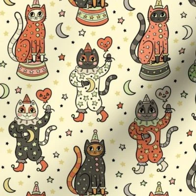 Kitty Clowns in Cream Fabric | Spoonflower