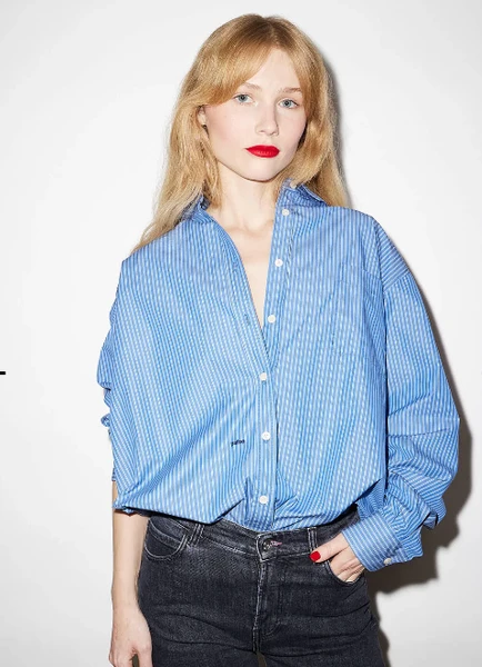 La chemise Super Poppy popeline de coton bio Bleu US rayée blanc