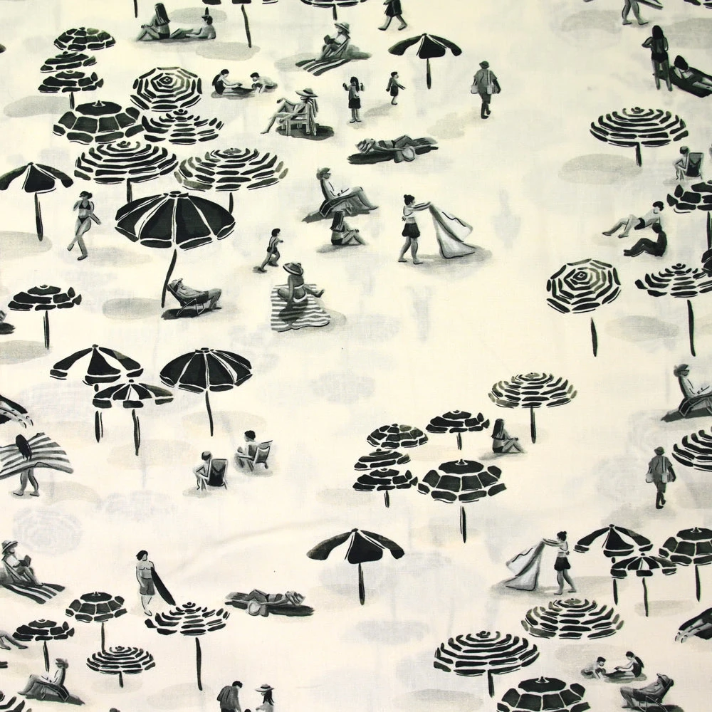 Coton imprimé plage fond écru