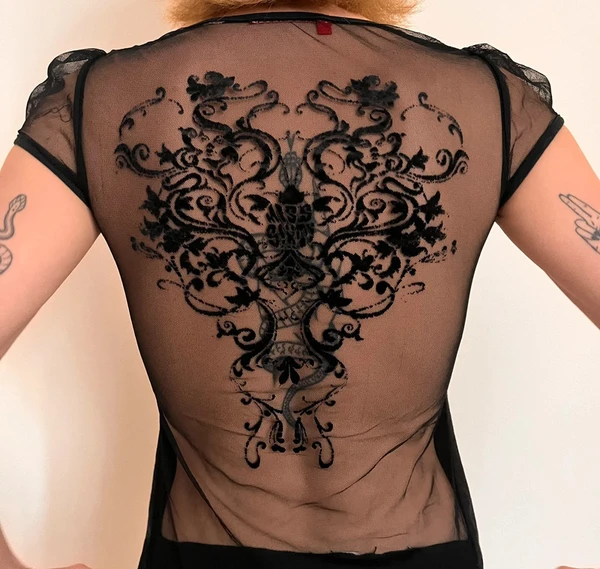 RARE miss sixty mesh tattoo shirt