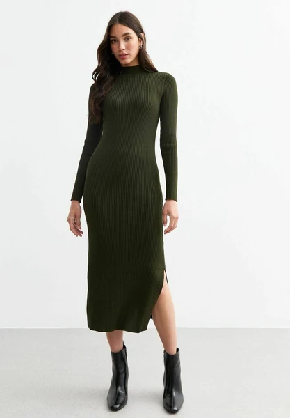 HIGH NECK MIDI - Robe fourreau - khaki