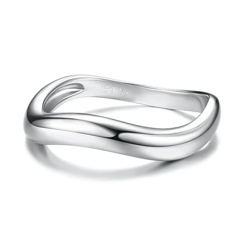 Adramata Bague Ondulée Empilable en Argent 925 pour Femme - Alliance Minimaliste Knuckle de Déclaration Or/Argent - Bijoux Cadeaux